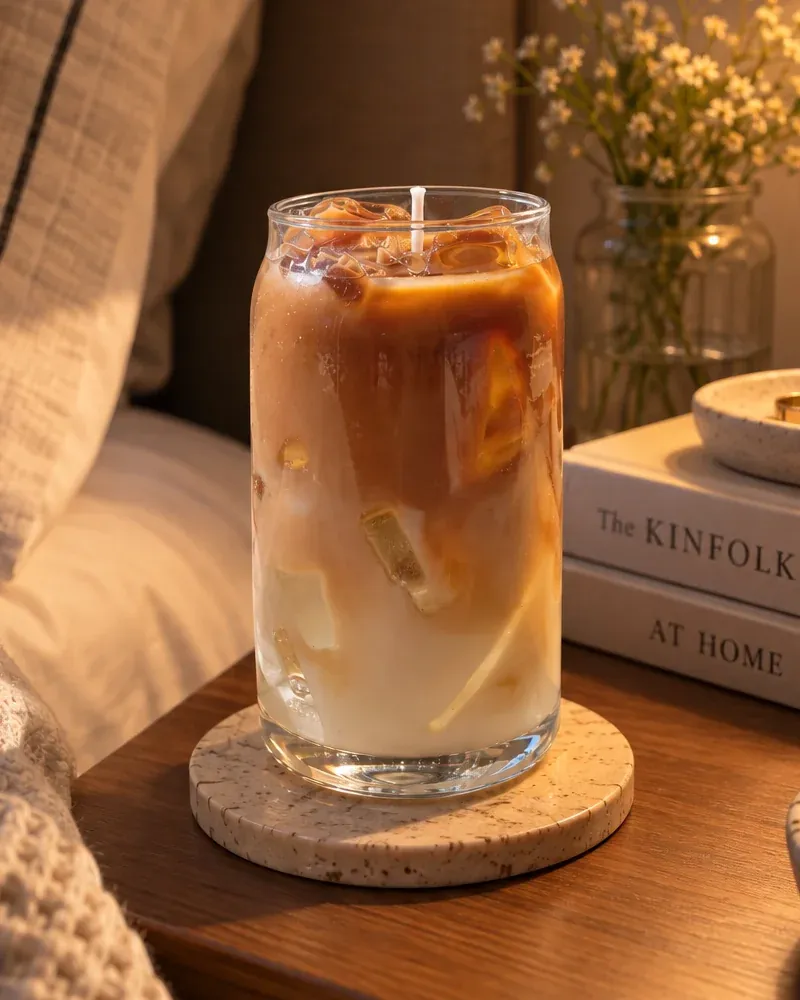 Vela Iced Latte pronta em uma tarde de criação